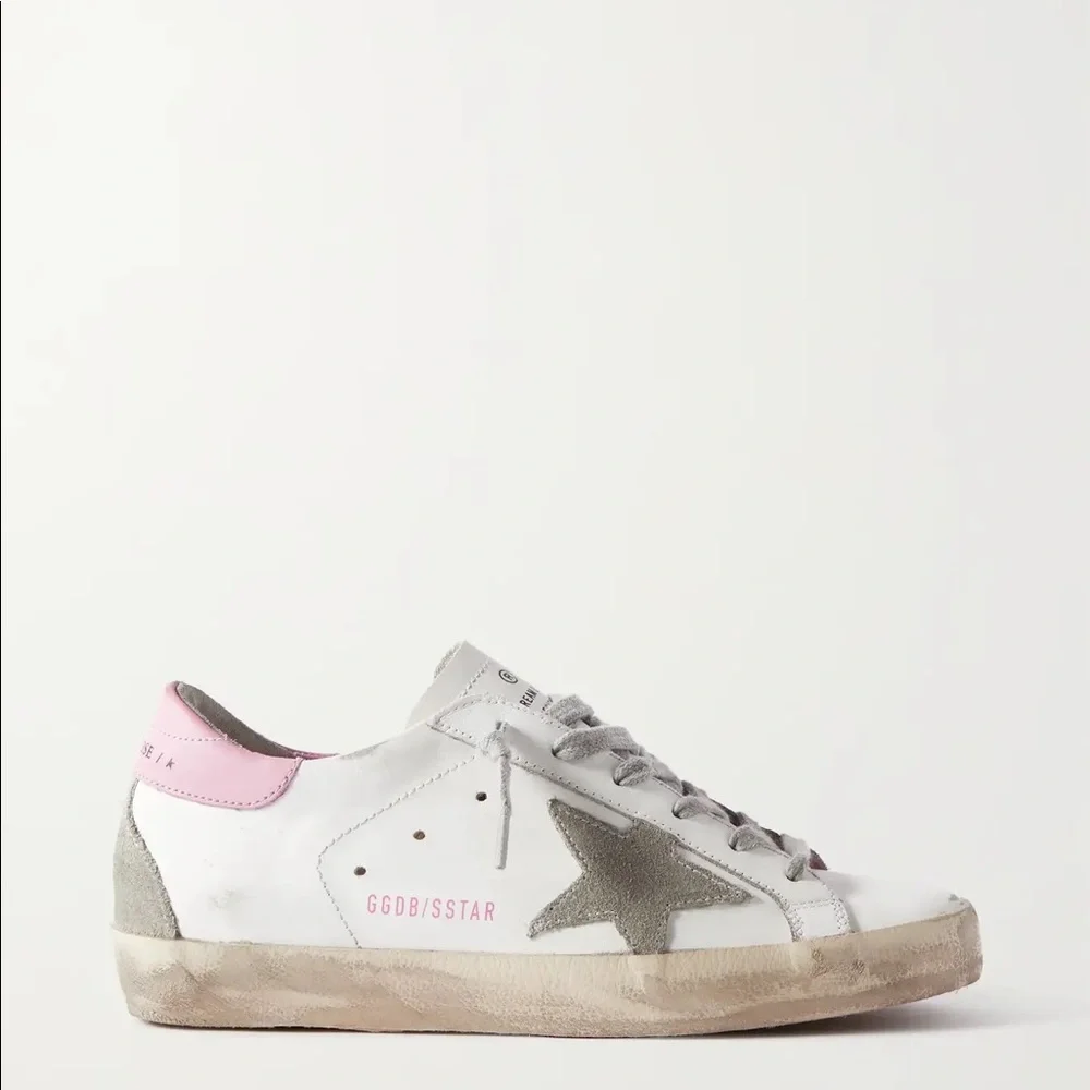 Golden Goose Superstar Sneaker White Leather/Pink Heel/Gray Star sz 38 NIB - Picture 2 of 15